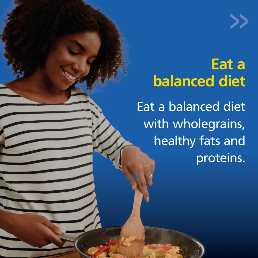 Campaign advice to eat a balanced diet with wholegrains, healthy fats and proteins
