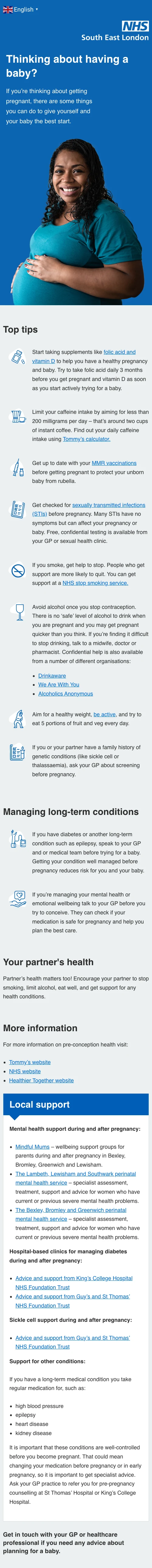 Full mobile view of the Plan for Baby campaign landing page