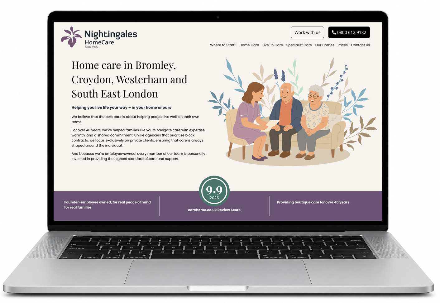 laptop nightingales home care website case study