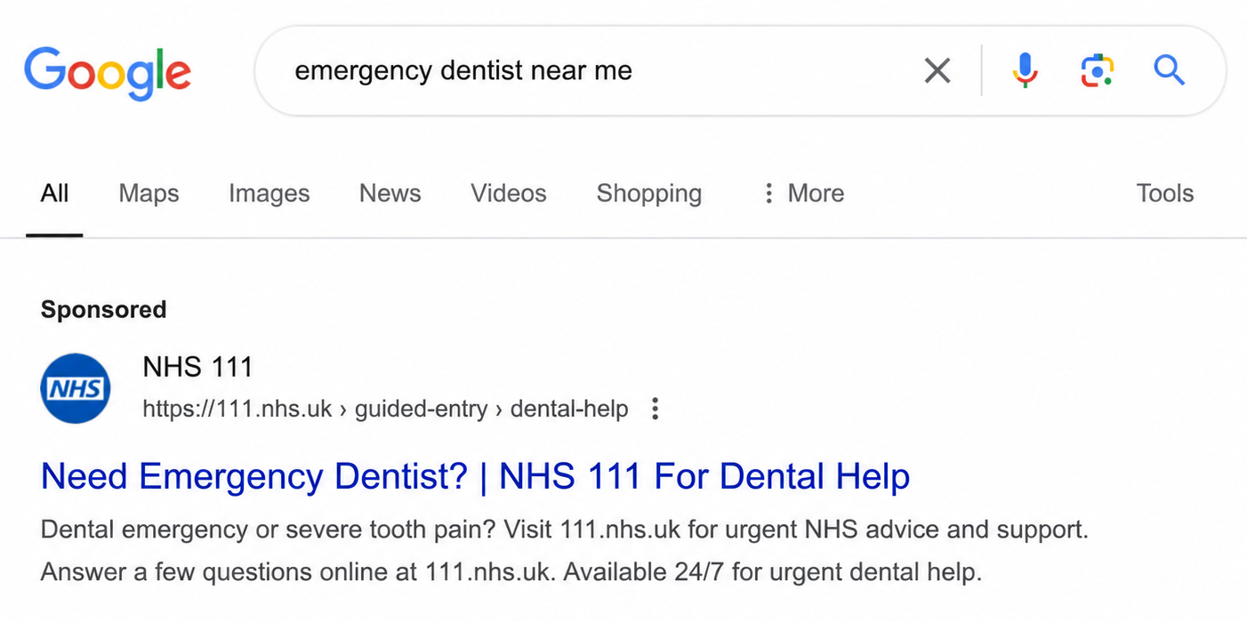 nhs 111 dentist google ads