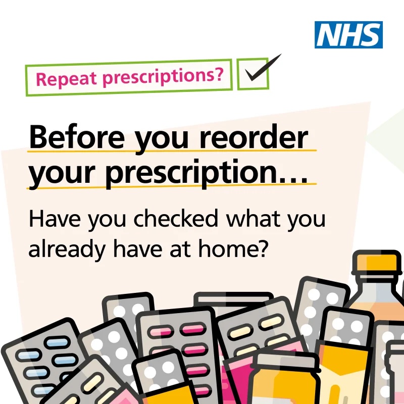 NHS London campaign artwork reminding people to check medicine before reordering