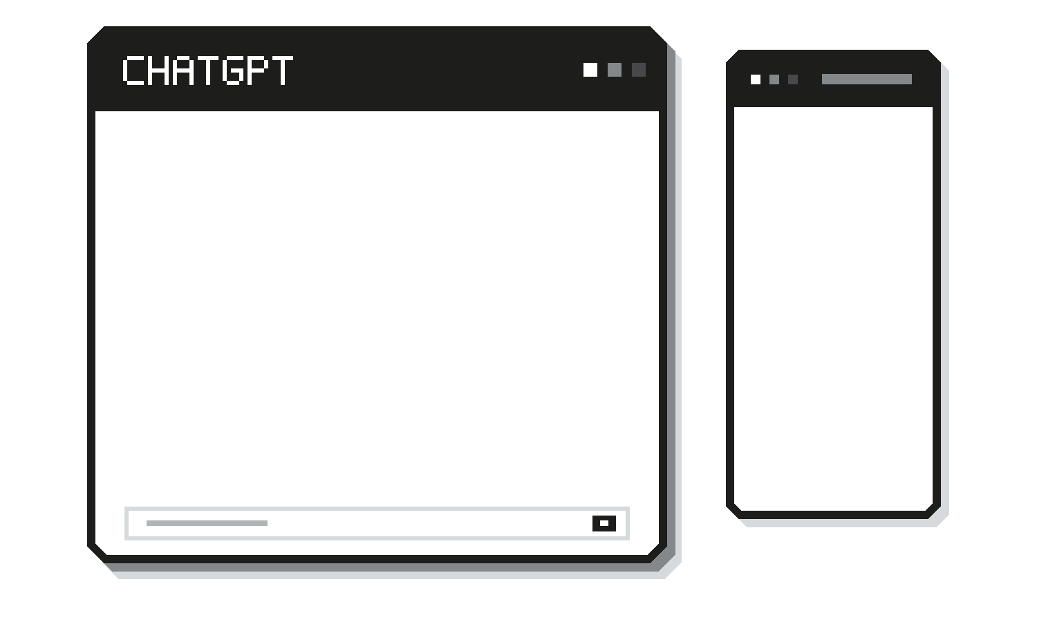 Pixel-art ChatGPT Ads workflow connecting conversational intent, a labelled advert and conversion measurement